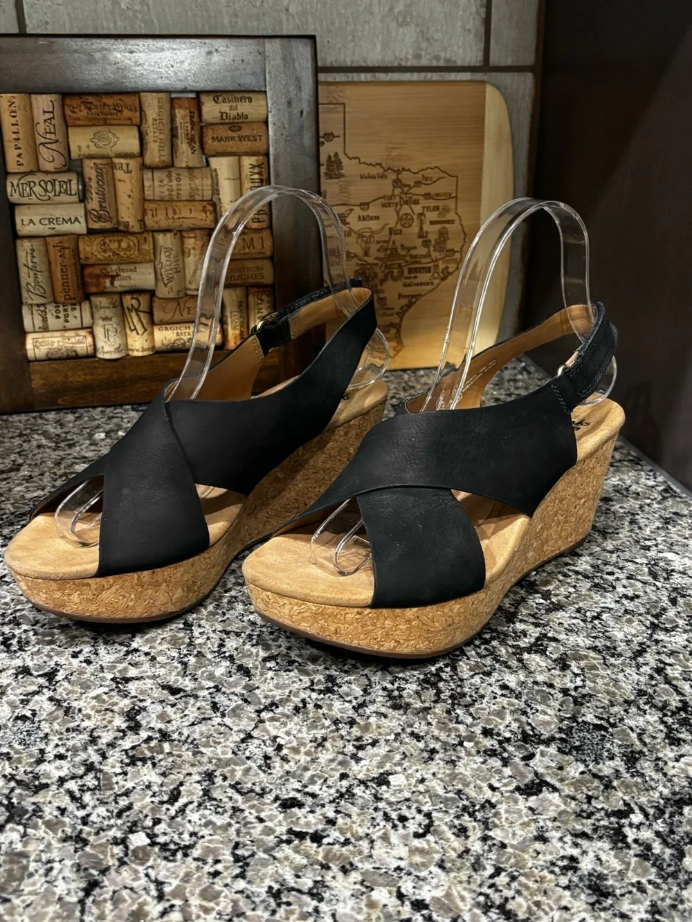 Clarks Collection Annadel Eirwyn Black Nubuck Platform Cork Wedge Heels Size 7